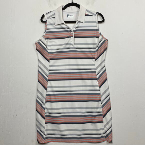 IZOD Golf Athletic Athleisure Dress White Gray Striped Sleeveless Size Large - Picture 1 of 10